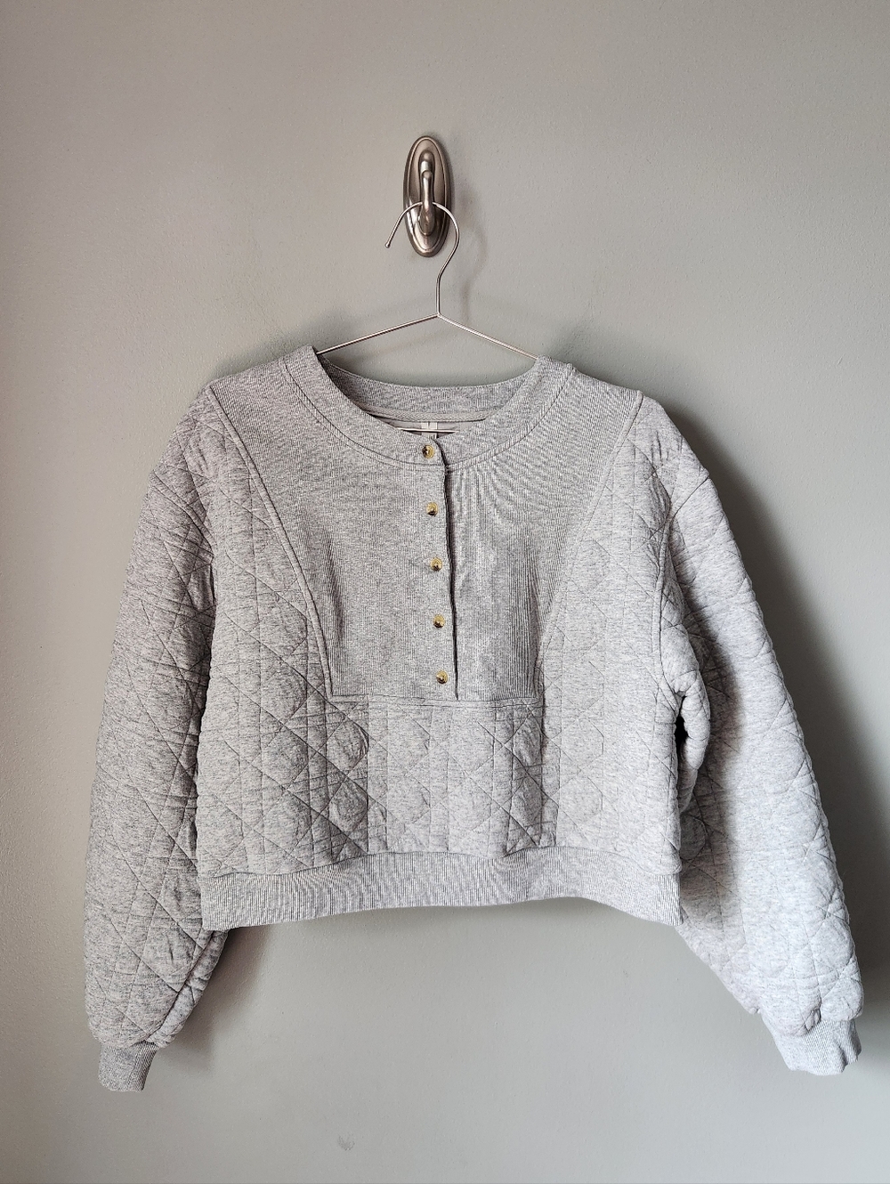 Anthropologie Quilted Button Front Sweatshirt Gray Size Large